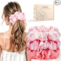 3Pcs Large Satin Hair Scrunchies for Thick Curls, 6Inch Blush Pink Pillow Satin Scrunchies for Girl Summer Pink Outfit No Damage Sleepy Hair Tie