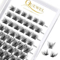 QUEWEL Cluster Lashes 72 Pcs Wide Stem Individual Lashes C/D Curl 8-16mm Length DIY Eyelash Extension False Eyelashes Fluffy Styles Soft for Personal Makeup Use at Home (Fluffy-D-MIX8-16)