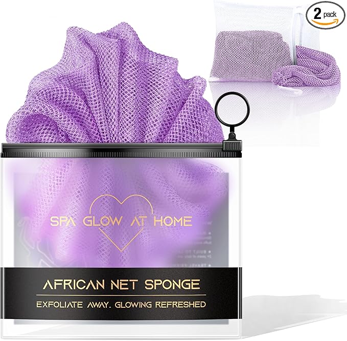 African Net Sponge - Deep Exfoliating Body Scrubber - Ultra Long African Net Sponge Reaches All Back Areas, Gently Buffs Away Dry Flaky Skin for a Renewed Feel, Home Spa Experience（Purple）