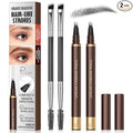 2 Pack 4-Tip Microblading Eyebrow Pen with 2 Brow Brushes, Waterproof Vegan Formula Eyebrow Pencils for Women to Effortlessly Create Natural Hair-Like Strokes, All-Day Wear (Black Grey)