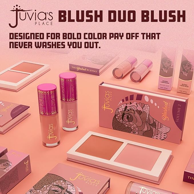 Juvia's Place Blushed Duo Blush - Two Tone Pigmented Buildable Pressed Mineral Powder - Rosy Natural Cheeks Matte Fresh Finish for All Skin Color -Volume2