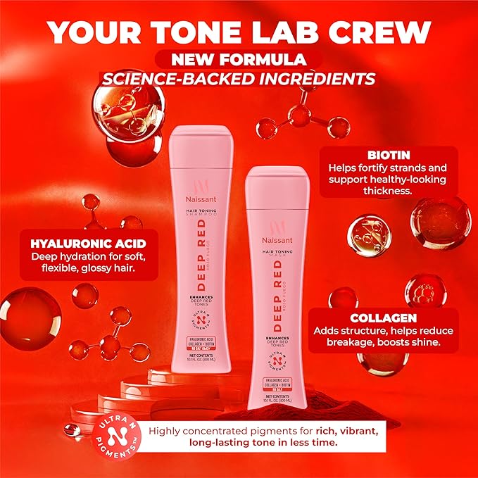 naissant Deep Red Hair Toning Shampoo | Ultra High-Purity Pigments | Deposits Vibrant Red Tone | Hyaluronic Acid, Collagen & Biotin | Paraben, Ammonia & Sulfate Free | 10.1 Fl. Oz