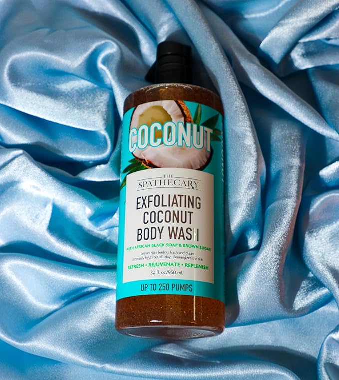 Exfoliating Coconut Body Wash, with African Black Soap and Brown Sugar to Refresh and Rejuvenate, 33 oz