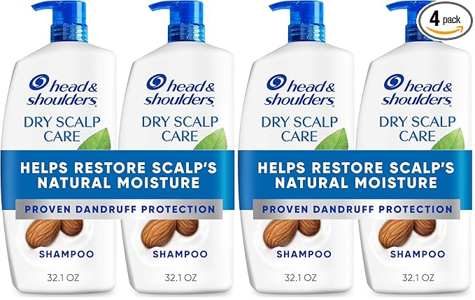 Head & Shoulders Anti-Dandruff Shampoo with 1% Pyrithione Zinc, Dry Scalp Care Shampoo, and Almond Oil for Itch and Dryness Relief, 32.1 fl oz Each (Pack of 4)