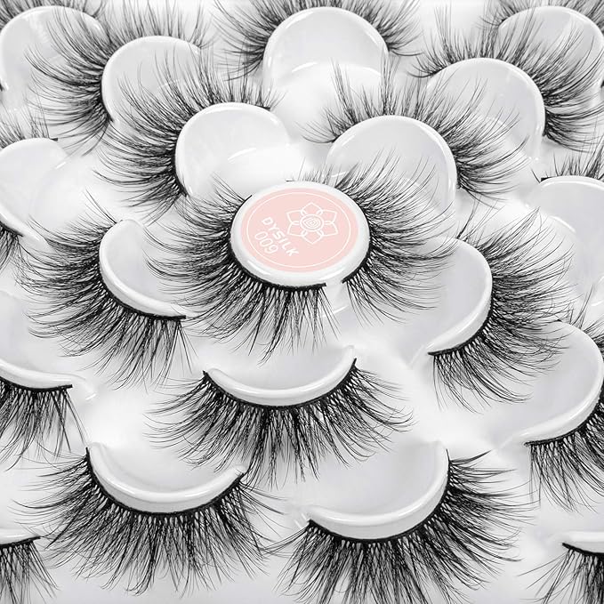 DYSILK Mink Lashes False Eyelashes - Mink Eyelashes Fluffy 10 Pairs 6D Mix Style Faux Lashes Pack Wispy Eyelashes Fluffy Reusable Lashes Natural Look Mink Fake Eyelashes Cat Eye Lashes | 19mm
