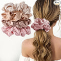 Lolalet Big Satin Scrunchies for Women, 5.9 Inch Large Oversized Scrunchie, Soft Jumbo/Giant Scrunchies Hair Ties for Thick & Curly Hair -4 Pack, Light Caramel/Champagne/Pink/Khaki