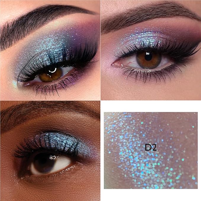 Mauve Blue Glitter Eyeshadow, Holographic Duochrome Shimmer Eyeshadow Palette Color Shift Metallic Chameleon Sparkling Cream to Powder Eye Shadow Highlighter Makeup for Cool-Toned/Evening/Daily