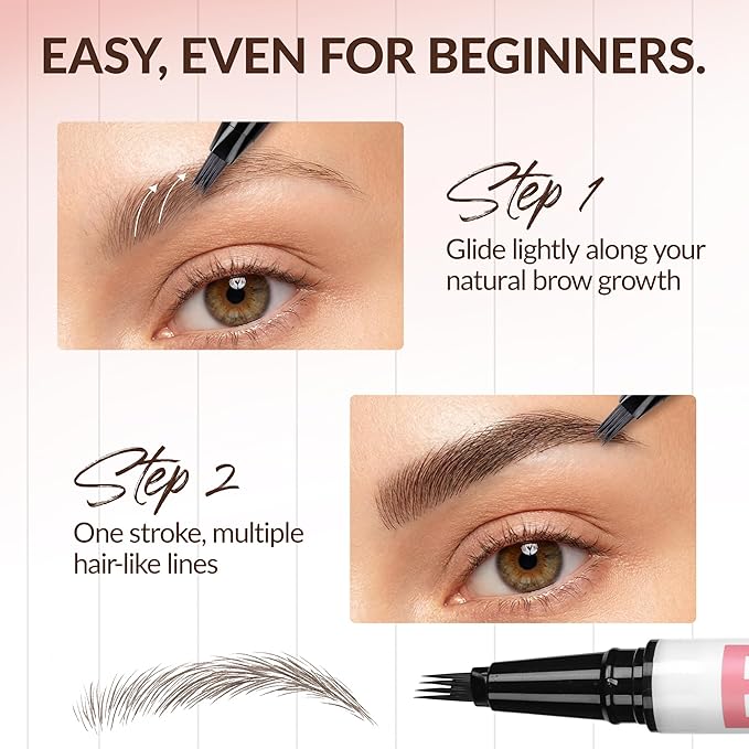 BEPHOLAN Liquid Brown Eyebrow Pen 4-Fork & Precise Brush-Tip Eyebrow Pencil, Hair-Like Natural Brows, Long-Lasting All-Day Wear(Dark Brown)
