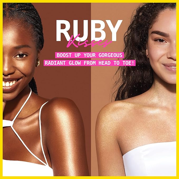 Ruby Kisses Shimmer Fragrance Body and Hair Mist Spray, Vanilla Glitter Body Perfume Spray, Skin Perfume, Liquid Illuminator Highlighter for Skin (GOLD)