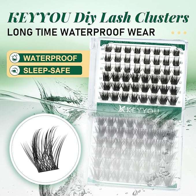 Lash Clusters 96pcs Individual Lashes D Curl 16mm Eyelash Clusters KEYYOU Volume Wispy Lash Extension Soft&Comfortable Easy DIY at Home(Y22,D-16mm)