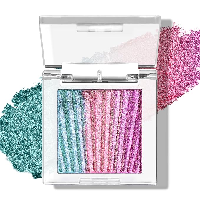 Half Magic Glitter Eyeshadow, Multi Chameleon Glitter Eyeshadow, 3-Color Blue-Pink-Purple Iridescent Holographic Cream Eye Shadow,#02