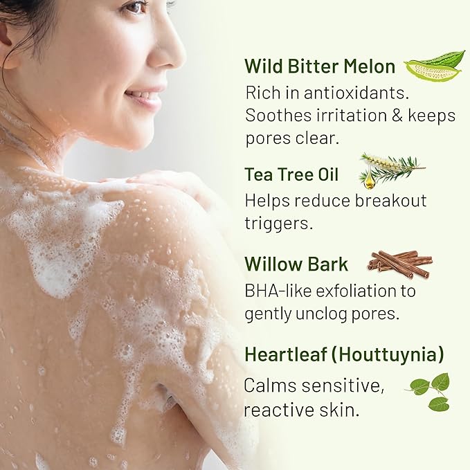 ABERA High-Performance Folliculitis Treatment Body Wash, BHA Shower Gel with Wild Bitter Melon Extract for Back Acne, Strawberry Skin (KP) & Rough Texture, Anti-Fungal Care for Sensitive Skin 10.14 oz