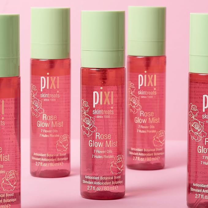 Pixi Beauty Rose Glow Mist | Hydrating Makeup Setting Spray with Rose Water & 21 Natural Oils | Luminous Dewy Finish | All-Day Hold | Refreshes & Sets Makeup | 2.70 Fl Oz