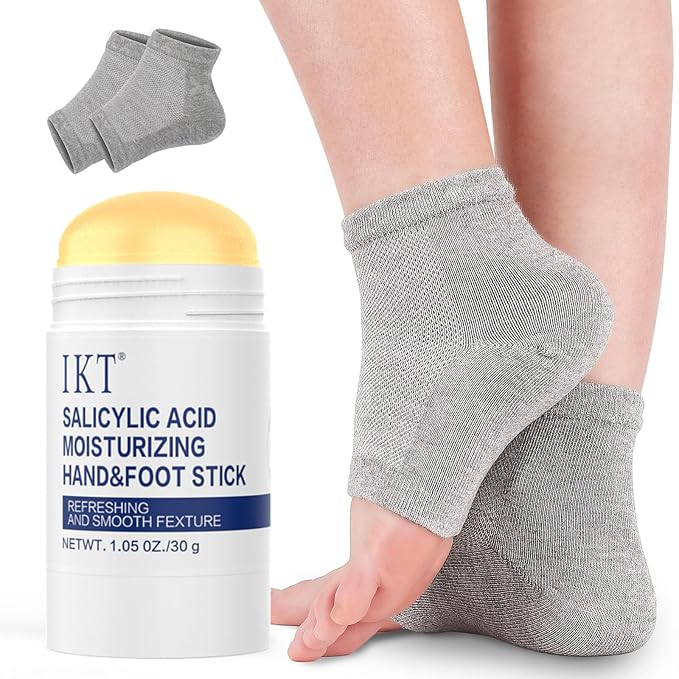 Heel Crack Care & Moisturizing Set, Includes a pair of moisturizing heel socks and a professional heel repair stick. deeply treats dry and cracked feet