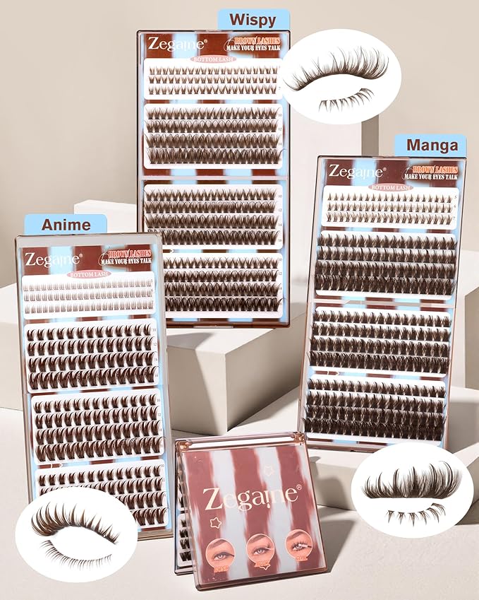 Brown Lash Clusters With Bottom Eyelash Clusters Manga Dark Brown Cluster Eyelash Extensions 222Pcs Brown Bunny Lashes Clusters D-Curly Individual Lashes 10-16MM by Zegaine