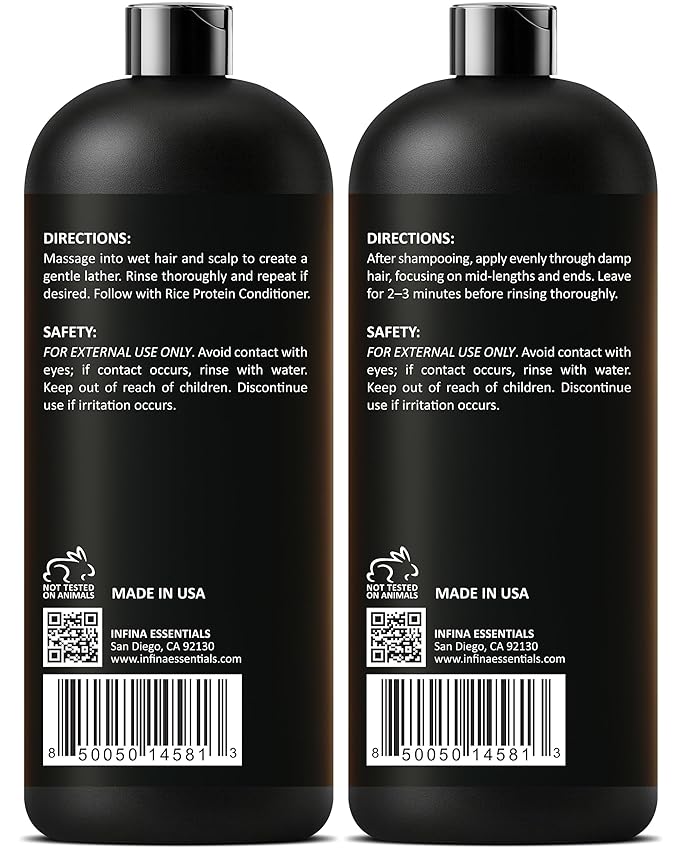 INFINA ESSENTIALS Rice Water Shampoo and Conditioner Set | 16 fl oz Each | with Batana Oil & Ginseng | Rice Shampoo for Repairing Damaged Hair | Strengthening & Thickening Formula | Made in USA