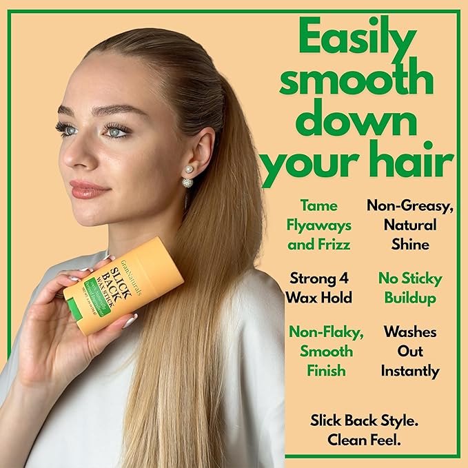 GranNaturals Slick Back Hair Wax Stick for Women - Castor, Jojoba, Coconut, Meadowfoam Oils - Smoothing Stray Flyaways, Taming Frizz, Styling Sleek Bun & Ponytail w/Rosemary Leaf Extract - 2.29 oz