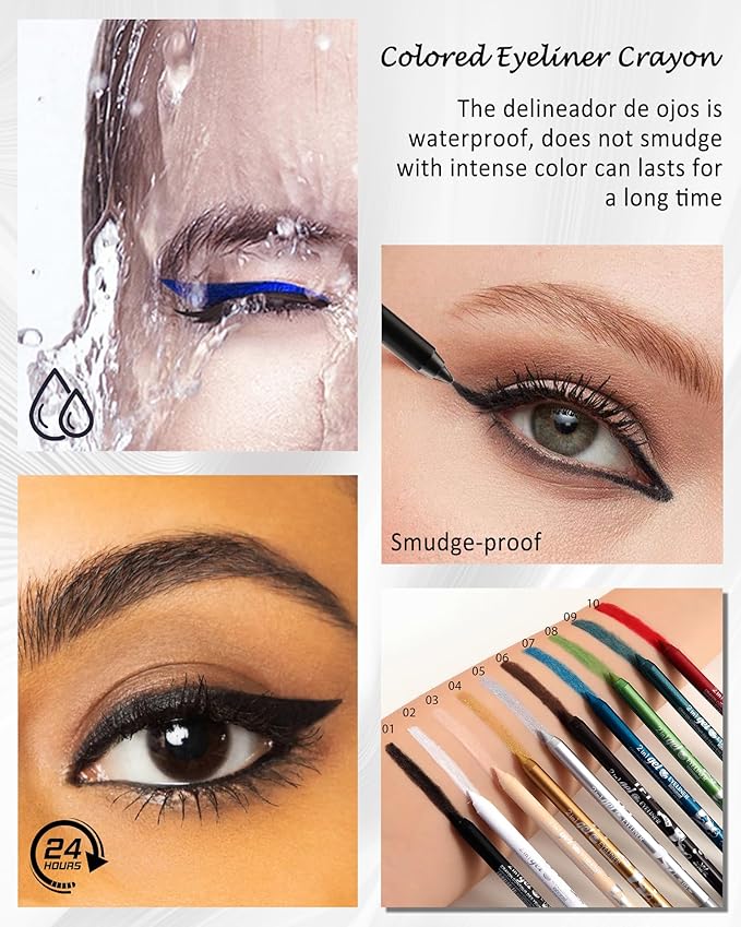 Sky Blue Teal Eyeliner Pencil Gel, Multi-Use Colorful Eyeliner Waterline Waterproof Smudge-Proof Long Stay, High Pigmented Shimmer Cream Eye Liner Pen with Sharpener, Safe for Sensitive Eyes Makeup