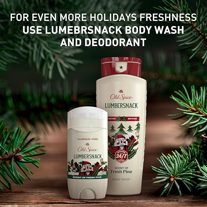 Old Spice Body Wash for Men, Holidudes Holiday Edition, 24/7 Holiday Freshness, Lasting Scent and Rich Lather, Stocking Stuffer, Lumbersnack with Fresh Pine Scent, 16 oz (Pack of 4)