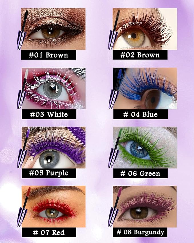 5D Colored Mascara for Eyelashes-3 Colors White Red Green Longlasting Waterproof Mascara Volume and Length,Curling Fiber rimel de pestañas, Christmas Makeup Gift Kit for Women Girl Cosplay Party