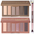 SUSIKEKI 2PCS Neutral Nude Matte Shimmer Eyeshadow Palette - 6 Colors Mini Travel Size, Highly Pigmented Brown & Pink Eye shadow, Long Lasting Vegan Makeup Palette with Brush Set for Daily Use
