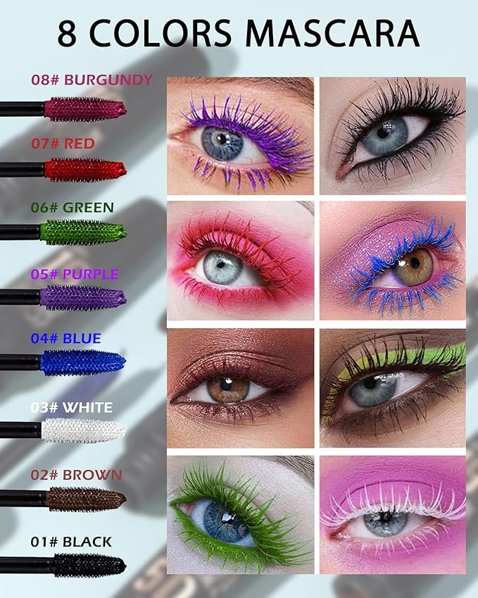 White Waterproof Mascara Primer for Eyelash, 5D Silk Fiber Lashes Extension Colored Tube Mascara with Eyelash Brush, Long Lasting Smudge-proof Volumizing Lengthening, Eye Makeup Party Gift for Women