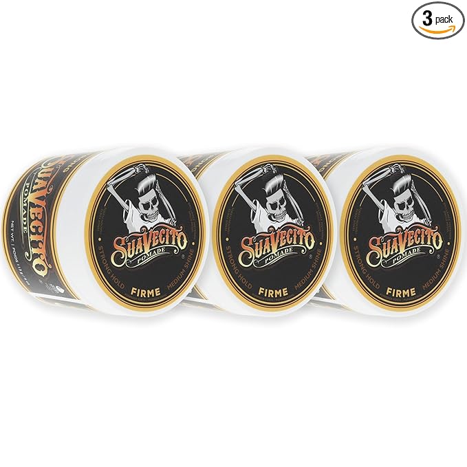 Suavecito Pomade Firme (Strong) Hold 4 oz, 3 Pack - Strong Hold Hair Pomade For Men - Medium Shine Water Based Wax Like Flake Free Hair Gel - Easy To Wash Out - All Day Hold For All Hair Styles
