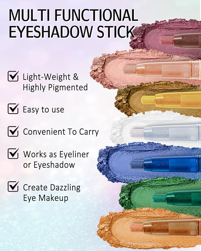Blue Glitter Eyeshadow & Eyeliner Stick 2 in 1, Metallic Shimmer Eyeshadow Stick, Twist-Up Built in a Sharpener Eyeliner Pen, Waterproof Creamy Eye liner Makeup for Women Christmas-09 Blue