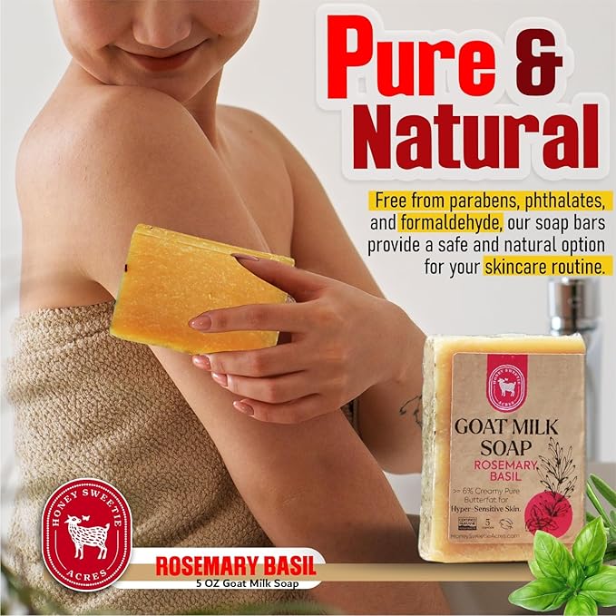 Honey Sweetie Acres Rosemary Basil Goat Milk Soap - Handmade 5 oz Bar, Made with Natural Ingredients, Moisturizing & Gentle, Made in the USA