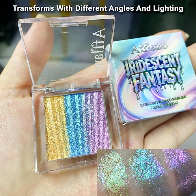 Afflano Iridescent Multichrome Eyeshadow, Single Rainbow Eyeshadow Trio Pressed Pigment, Holographic Gold-Blue-Purple Color Shift Duo Chrome Glitter Eye Shadow Makeup, Color Change shimmer Effect,#6
