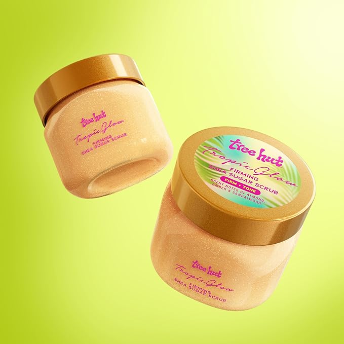 Tree Hut Mini Tropic Glow Shea Sugar Scrub, Exfoliating & Hydrating Body Scrub with Shea Butter & Essential Oils, Smooth Skin, For All Skin Types, Vegan, Travel Size, 3.4 oz