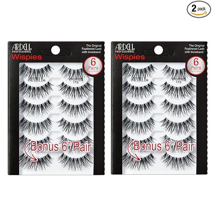 Ardell Wispies Eyelashes – Multi-Dimensional, Natural Lashes Strips, 6 Pairs x 2 Pack