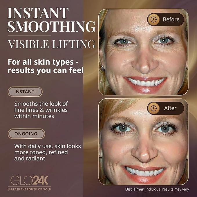 GLO24K Express Eye & Face Lifting Cream with Hyaluronic Acid, Peptides, 24K Gold, and Essential Vitamins - Reduces Wrinkles, Fine Lines, and Puffiness - Suitable for All Skin Types