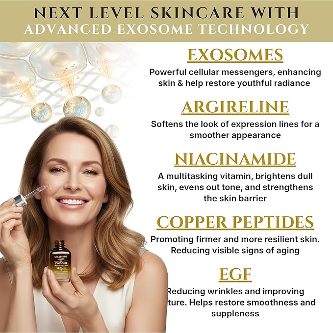 Exosomes for Skin Serum – Anti-Aging Multi Peptide Serum for Face Pores, Fine Lines & Microneedling – 2% Exosomes, GHK-Cu Copper Peptides, Argireline, EGF & Hyaluronic Acid