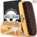 Beard Brush for Men with Beard & Mustache Comb Set, Beard Grooming & Care Kit, Natural Boar Bristle Brush, Dual Action Wood Comb, Grooming Scissors, and Travel Bag, Great Fathers Day, Dad & Men Gifts
