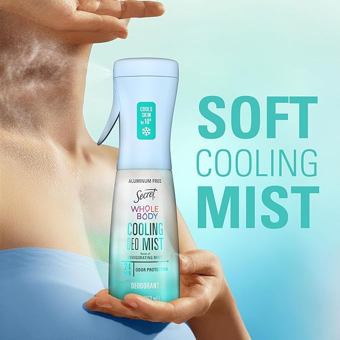 Secret Cooling Aluminum Free Whole Body Deodorant Mist for Women, 24hr Odor Protection, Instant Cooling Relief, Soothes & Revitalizes Skin, PH Balanced Formula, Invigorating Mint Scent, 5.2 fl oz