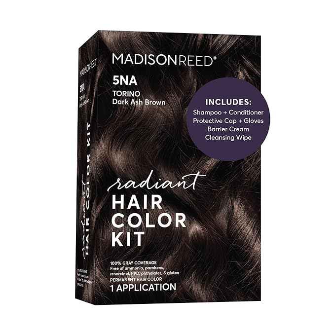Madison Reed Radiant Hair Color Kit - 5NA Dark Ash Brown with Cool Smoky Undertones (Torino Brown), Dimensional Gray Hair Blending Permanent Hair Dye, PPD-Free & Ammonia-Free, 1 Pack