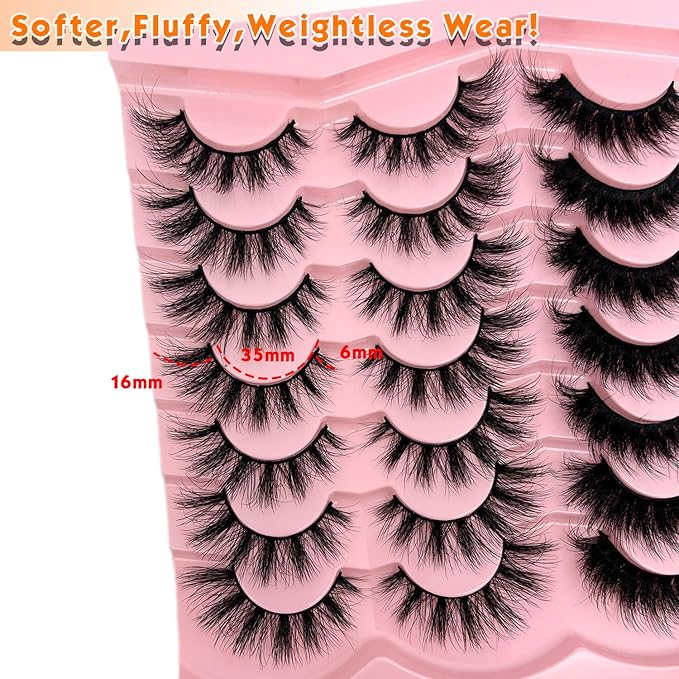 loladook Fluffy Lashes Mink Natural Look Faux Mink Wispy Strip Lashes Cat Eye C Curl Fake Eyelashes Book 3D Volume Flase Eyelashes Pack 2 Styles