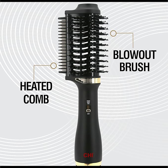 CHI Volume Styler, Blowout Brush for Amplified Volume, Heated Comb to Smoothen & Straighten Hair, 2-in-1 Hair Tool, Measures 4" D x 4" W x 14" H, Black