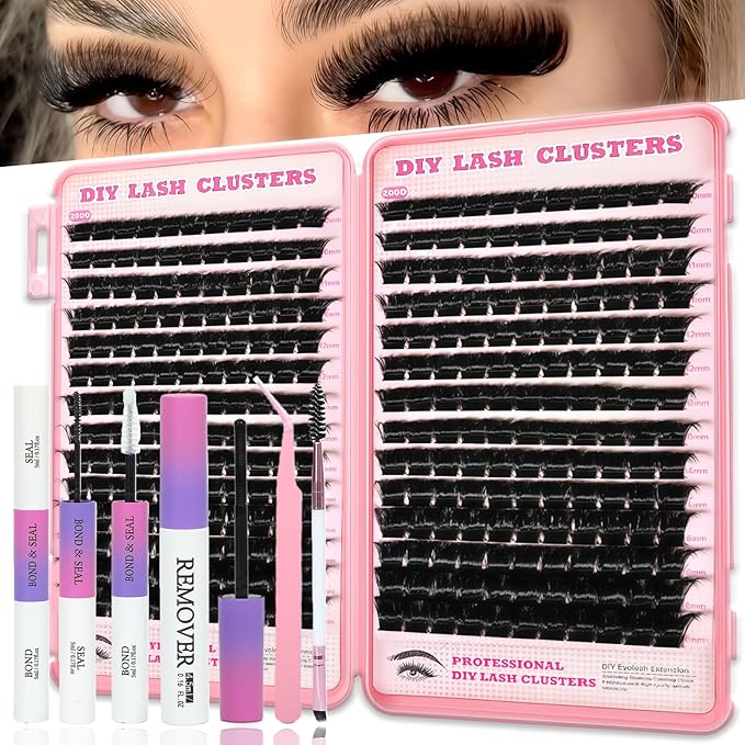 Manga Lash Clusters Kit, 336 Pcs Fluffy Eyelash Clusters Extensions 200D+200D D Curl Individual Wispy False Eyelashes Kit with Lash Bond, Lash Remover, Lash Tweezers, Lash Brush (Lash Clusters10-18mm)