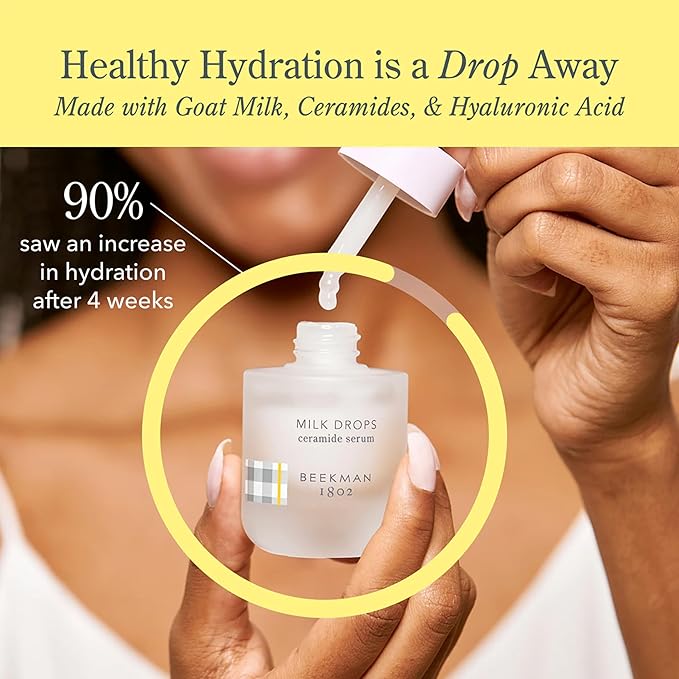 Beekman 1802 Milk Drops Ceramide Face Serum – Hydrating Barrier Serum with Goat Milk, Ceramides, Squalane & Hyaluronic Acid – Lightweight, Fragrance Free – For Oily & Acne-Prone Skin – 0.5 fl oz