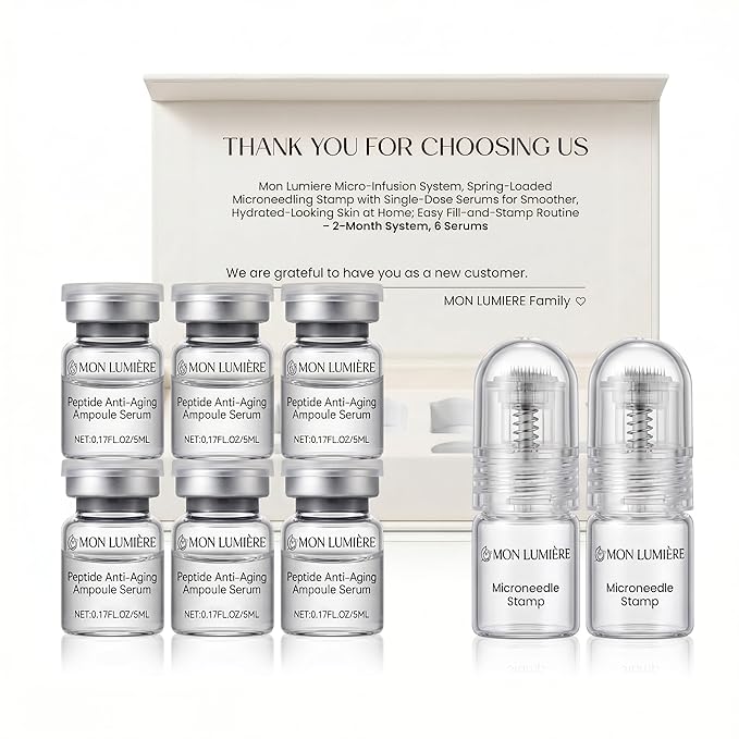 Mon Lumiere Micro Infusion System for Face – Gold Spring-Loaded Facial Stamp with PDRN & Peptides – At-Home Skincare Kit for Glow, Smoother-Looking Skin & Visible Radiance – 6 Single-Dose Serums
