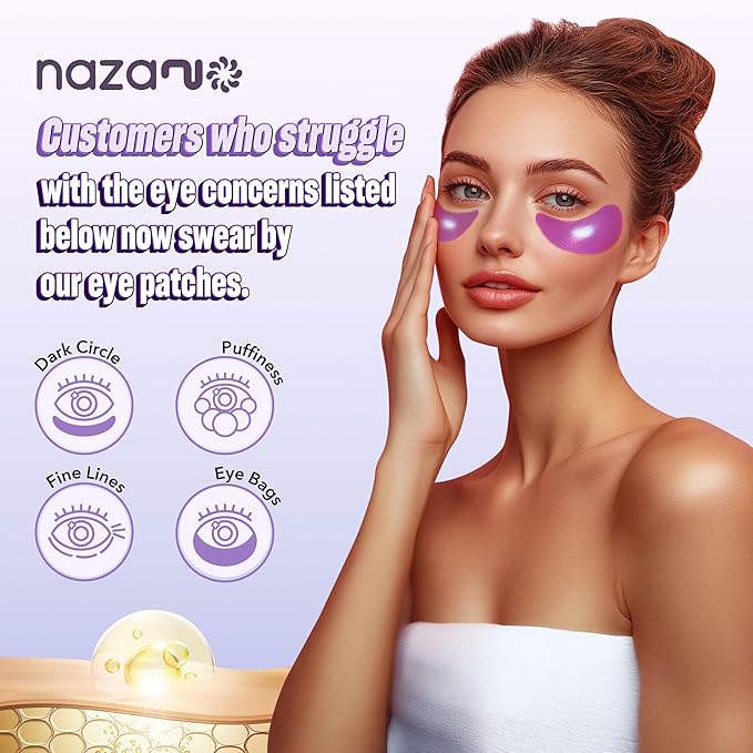 NAZANO Under Eye Patches - 60 Pack for Puffy Eyes, Dark Circles, Bags & Wrinkles with Hydrolyzed Collagen & Hyaluronic Acid - Eye Care Pads for Daily Skincare (Purple)