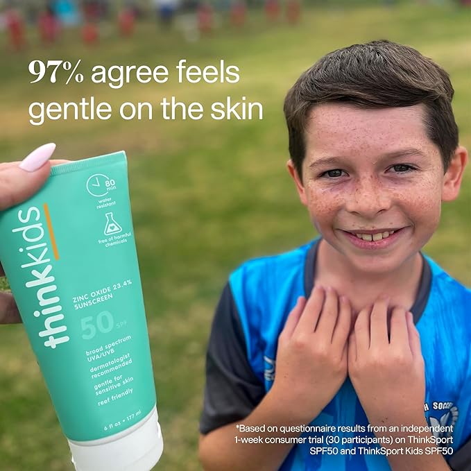 Thinkkids SPF 50+ Mineral Sunscreen, 6 Fl Oz – Safe, Natural Baby Mineral Sunscreen for Children - Water Resistant Sun Cream – Broad Spectrum UVA/UVB Sun Protection – Reef Safe