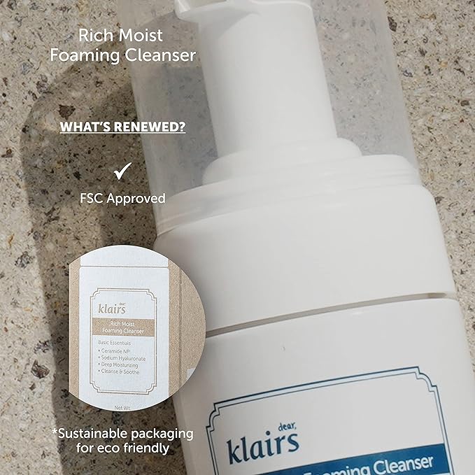 DearKlairs] Rich Moist Foaming Cleanser, hypoallergenic face wash, for sensitive skin, 100ml, 3.38oz
