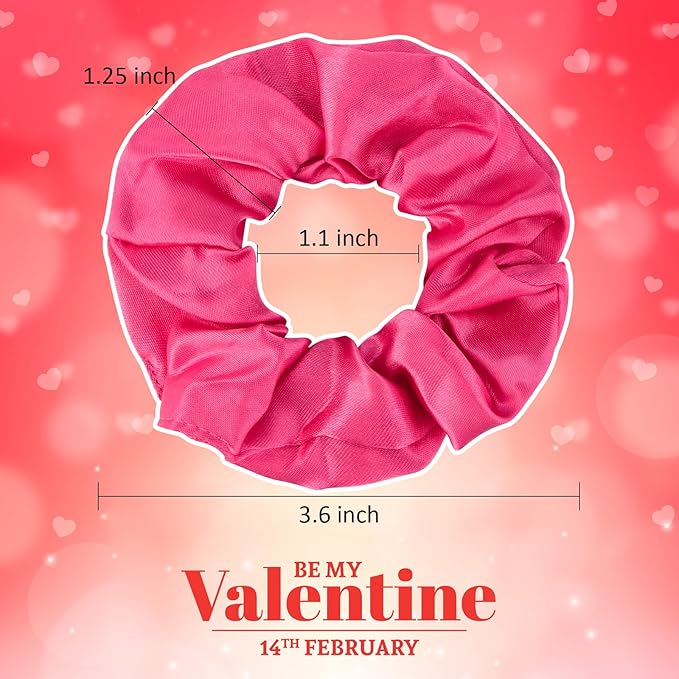 Satin Scrunchies Set of 12 - Elastic Silk Bubble for Girls, Pink Hair Accessories and Valentine's Day Gifts