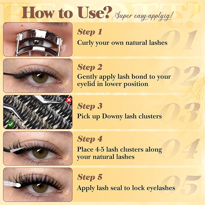 Downy Lash Clusters Fluffy Volume Eyelash Clusters Wispy Cluster Eyelash Extensions Flaunt Mink Lash Extensions with Invisible Band D Curly Individual Lashes 8-16mm DIY Lashes for Flawless Look