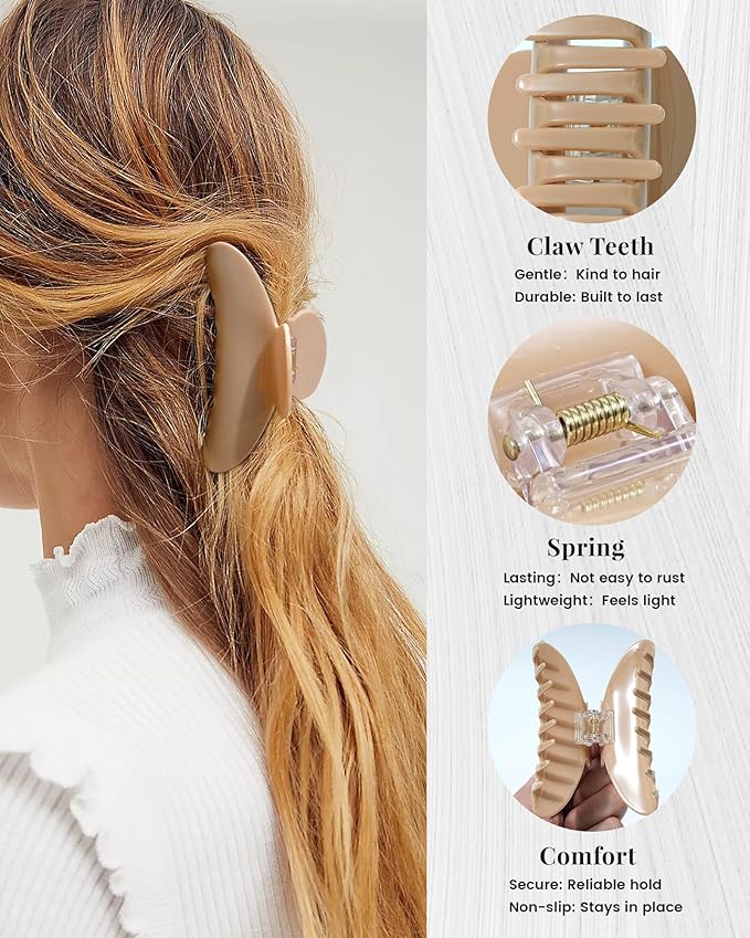 Mesovor 4 Pack Acrylic Hair Clips Claws, Nonslip 3.94" Large Hair Grip Hairclips for Thin and Thick | French Banana Barrettes Hair Strong Hold Hair Jaw Clamps (Neutral Beige Polished)