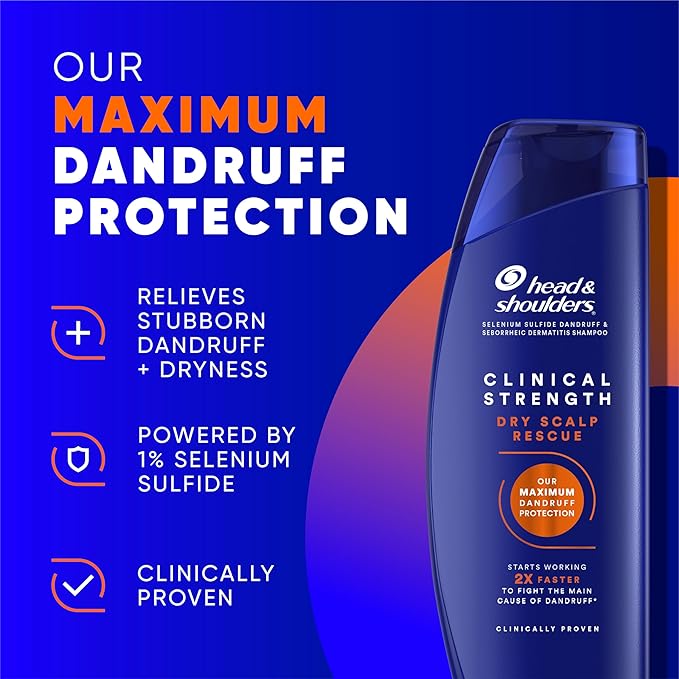 Head & Shoulders Anti-Dandruff Shampoo, Clinical Strength Dry Scalp Rescue, 1% Selenium Sulfide, Seborrheic Dermatitis Relief, Dry Scalp, 13.5 fl oz + Conditioner, 9.1oz