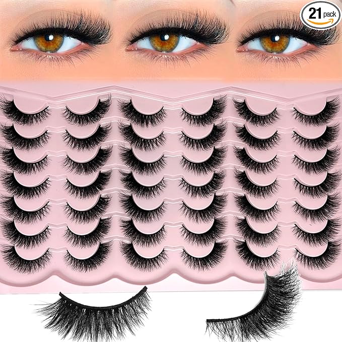 Cat Eye Lashes Natural Look 3D Mink Strip Lashes Wispy Short Fox Eye Eyelashes Mink Fluffy Lash Strips Cateye Faux Mink False Eyelashes Pack